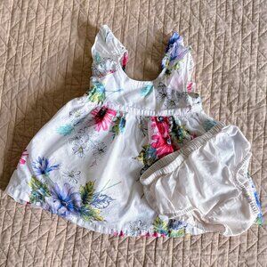 GAP Baby Flutter Sleeve Floral White Dress with Bloomers 3-6 Months EUC